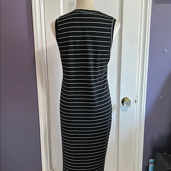 Lush  Black and Ivory Striped Sleeveless Knit Dress - Picture 3 of 10